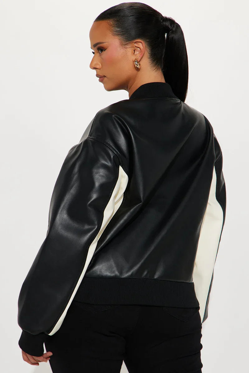 Luxus® Classic Faux Leather Jacket - Black/White