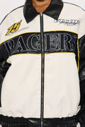 Luxus® Street Racer Faux Leather Bomber Jacket - Black/combo