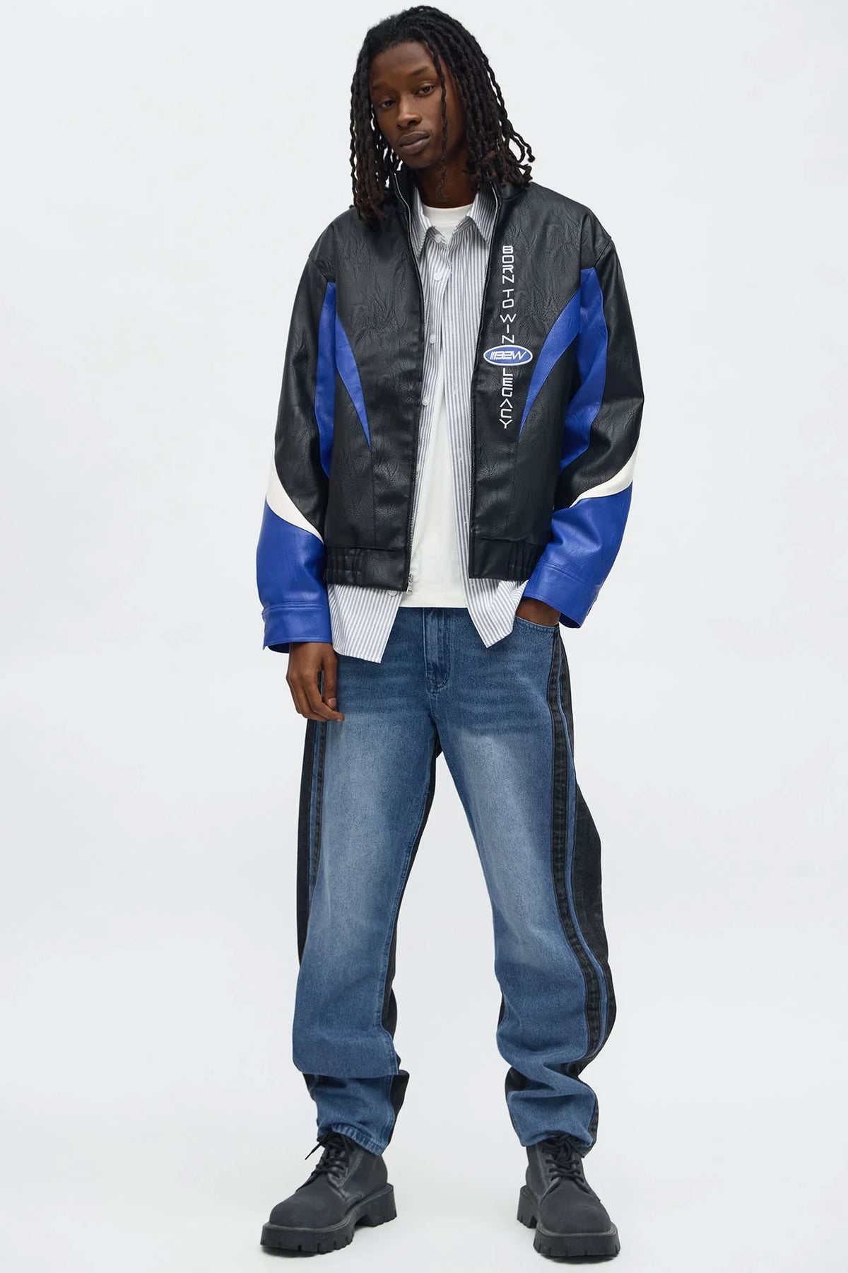 Luxus® Colorblock Racer Faux Leather Bomber Jacket