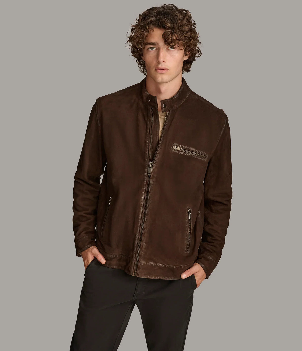 Luxus® Paxton Zip Up Suede Jacket